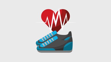 Sticker - sneakers and heartbeat healthy lifestyle animation