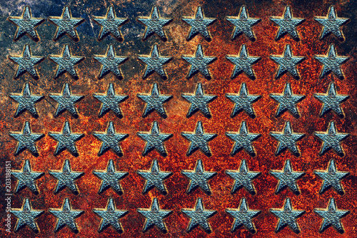Fotografia, Obraz Embossed USA star shapes on rusty metal surface