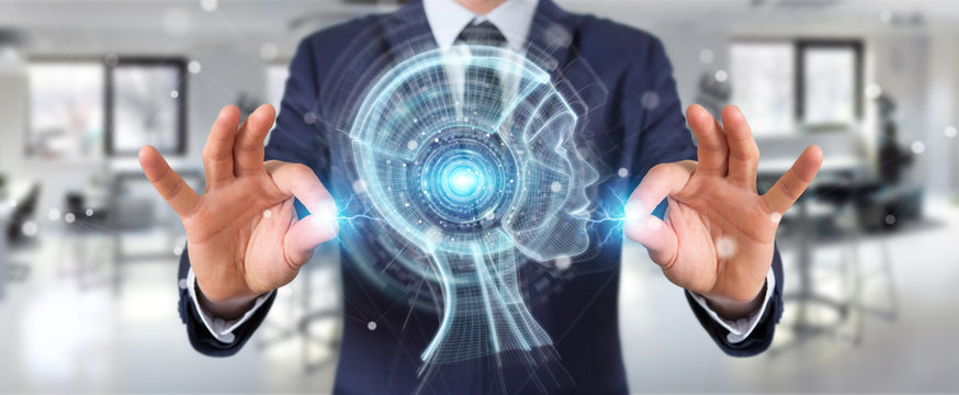 Businessman using digital artificial intelligence interface 3D rendering