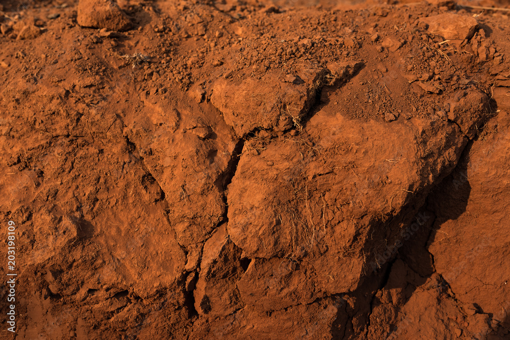 Red Ground Structure of Cambodia red ground burned by sun. Asia. Similar to Mars ...