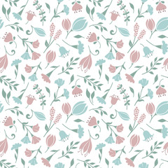  Delicate seamless floral pattern background with cute flowers and grasses in pastel colors