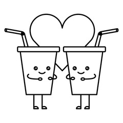 Sticker - couple delicious drinks in plastic cup with straw kawaii character vector illustration design