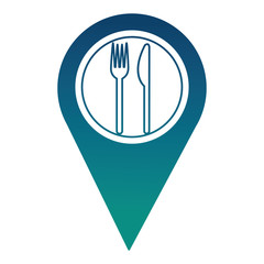 Sticker - pin pointer location with restaurant sign vector illustration design