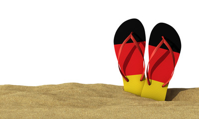 Wall Mural - Germany flag flip flop sandals on a white background. 3D Rendering