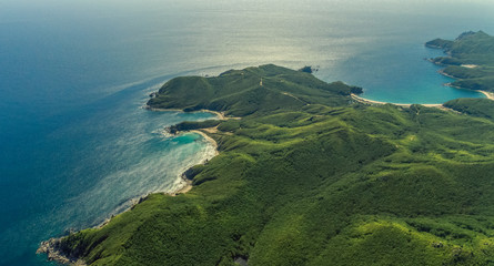 Aerial view of clean water sea and sand coast