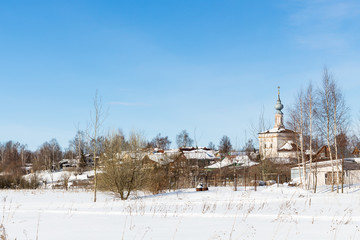 Canvas Print - cityscape of Suzdal town with Tikhvinskaya Church