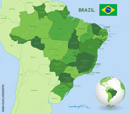 Fotografía Green Brazil Vector Administrative Map