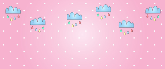 rain clouds on pastel color child drawing polka style background