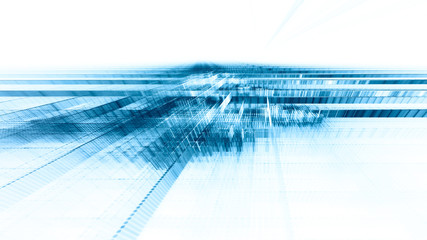 Poster - Abstract blue toned background element on white. Regular dots and grids pattern. Perspective composition. Detailed fractal graphics. Information technology concept.