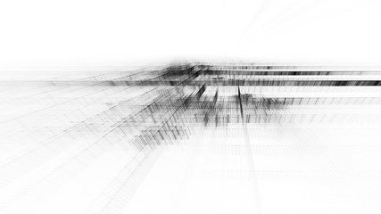 Aufkleber - Abstract black element on white. Regular dots and grids pattern. Perspective composition. Detailed fractal graphics. Information technology concept.