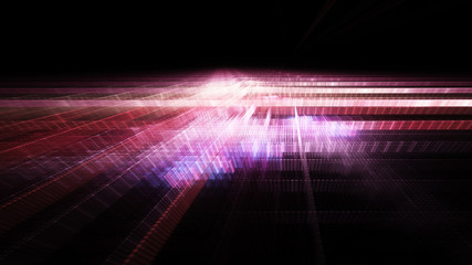Poster - Abstract violet background element on black. Regular dots and grids pattern. Perspective composition. Detailed fractal graphics. Information technology concept.