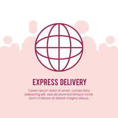 Sticker - express delivrey design with global sphere icon over pink background, colorful design. vector illustration