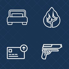 Premium Set Of Outline Vector Icons. Such As Money, Military, Nature, Pine, Bed, Trunk, Hotel, Caliber, Wood, Apartment, Park, Automatic, Coin, Bank, Interior, Business, War, Cash, Modern, Landscape