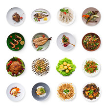Collage Of Restaurant Dishes Isolated On White