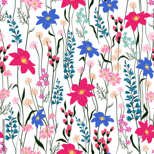 Láminas Seamless Pattern wind blow flowers, Isolated on whhite color