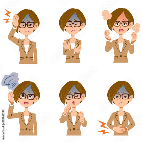 スーツを着用した働く女性の病気の症状 6種類 メガネ Kaufen Sie