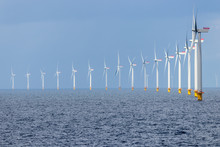Offshore Wind Farm In The Kattegat Sea Outside Denmark. 
