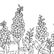 vector contour delphinium flowers leaves branch coloring book seamless pattern