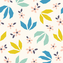 Aufkleber - seamless pattern with abstract flowers and leaves in scandinavian style