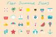 Flat summer icons set on color background