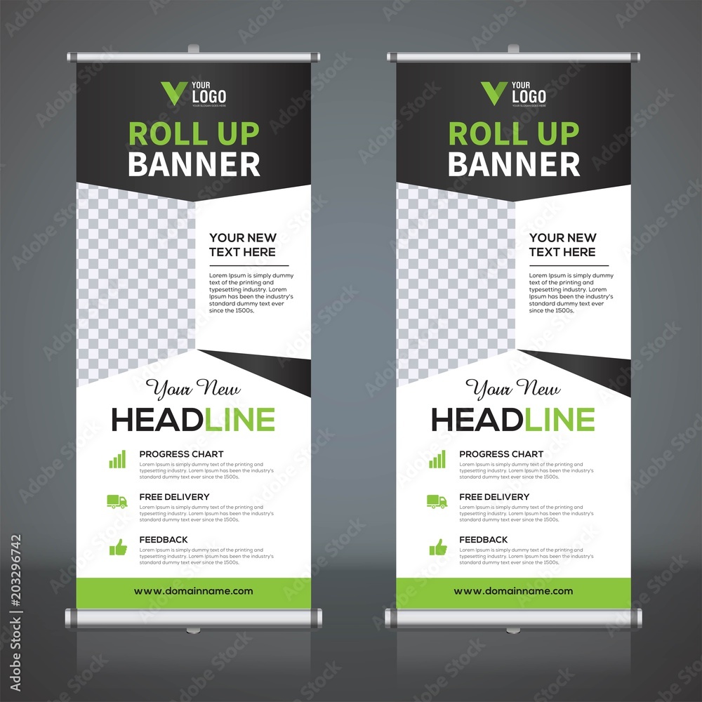 Roll up banner design template, vertical, abstract background, pull up ...
