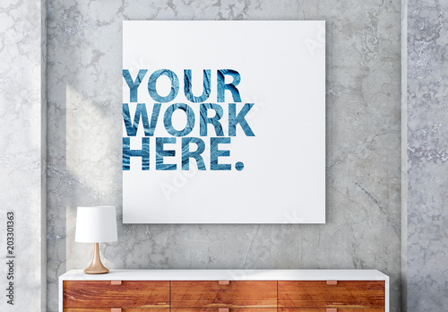 Download Poster on Concrete Wall with Contemporary Furniture Mockup ...