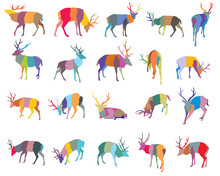Vector Set Of Colorful Mosaic Deer Silhouettes-2