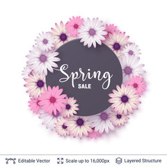 Wall Mural - Spring season flowers and sale text.