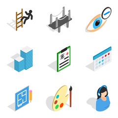 Poster - Excellent work icons set. Isometric set of 9 excellent work vector icons for web isolated on white background