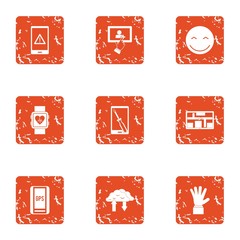 Poster - Manufacturing equipment icons set. Grunge set of 9 manufacturing equipment vector icons for web isolated on white background