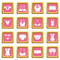 Canvas Print - Underwear icons set vector pink square isolated on white background 