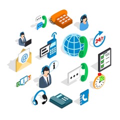 Poster - Call center icons in isometric 3d style. Phone service set collection isolated vector illustration