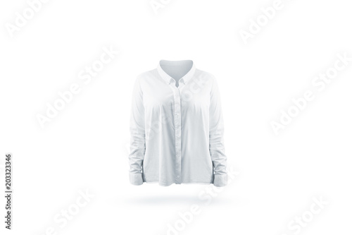 Download Blank White Classic Woman Shirt Mock Up Front View Isolated Empty Office Jacket With Long Sleeves Mockup Clear Casing With Collar Uniform Template Foto De Stock Adobe Stock