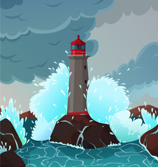 Wall Mural - Stormy Seaside Landscape Illustration