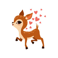 Poster - Cute little fawn character with hearts vector Illustration on a white background