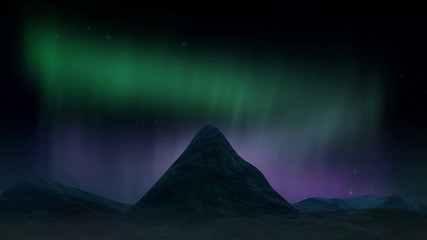 Wall Mural - Arctic bright northern light over mountains landscape. Realistic aurora borealis digital motion animation.