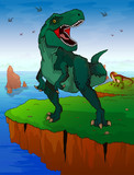 Fototapeta Dinusie - Tyrannosaur on the background of the sea. Vector illustration.