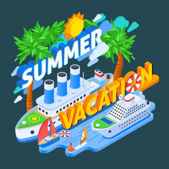 Poster - Cruise Ships Isometric Composition