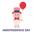4 july cartoon cute pig in hat with balloon and text