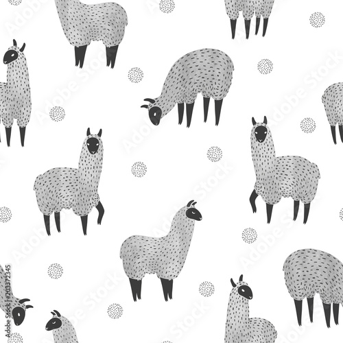 Fotomural Seamless pattern with cute watercolor llama