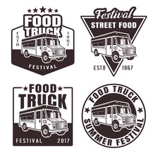 Food Truck Set Of Four Black Vector Emblems
