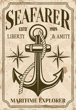 Nautical Poster In Vintage Style With Anchor