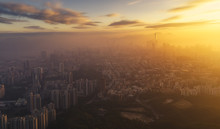 Kowloon And Hong Kong City View At Sunset From The Lion Rock Mountain Peak, Hong Kong, China