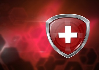 Poster - Health security protection shield and red blurred background