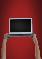 Poster - Blank Laptop on red background