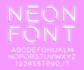 Poster - set of letters in neon style. vector font with light effect. set of letters, numbers, text and font.