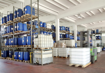 chemical warehouse with a forklift
