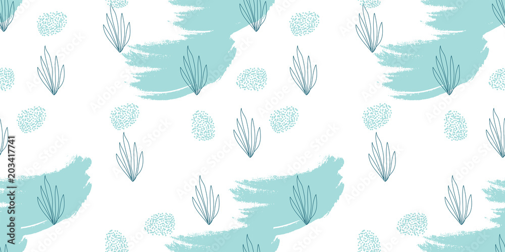 Hand drawn Doodle Sea nautical seamless pattern with fish and shells on ...