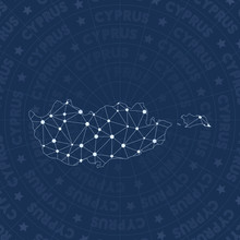 Cyprus Network, Constellation Style Country Map. Enchanting Space Style, Modern Design. Cyprus Network Map For Infographics Or Presentation.