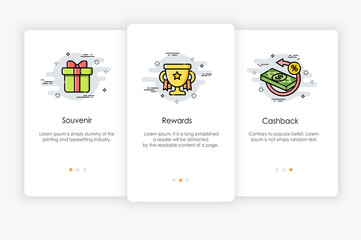Wall Mural - Onboarding screens design in gift and award concept. Modern and simplified vector illustration, Template for mobile apps.